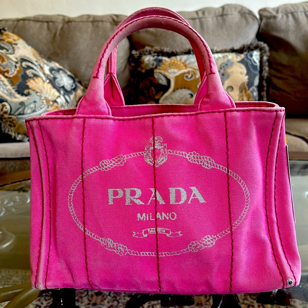 Authentic Prada tote bag Canada SS 2Way Pink Denim